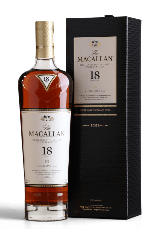 Macallan 18 Year Old Sherry Oak 2023 Release Single Malt Scotch Whisky | 70cl, 43% ABV - Just Spirits Co